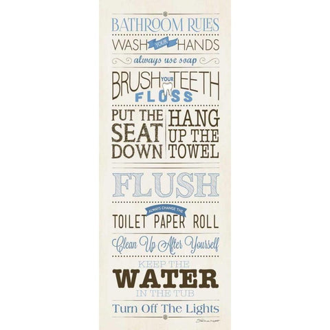 Bathroom Rules White Modern Wood Framed Art Print by Marrott, Stephanie