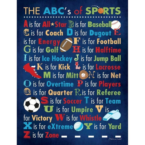 ABCs Of Sports White Modern Wood Framed Art Print by Marrott, Stephanie