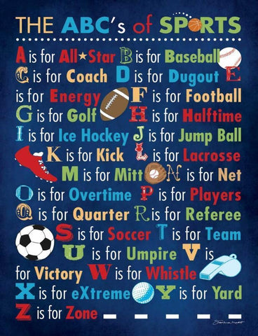 ABCs Of Sports White Modern Wood Framed Art Print with Double Matting by Marrott, Stephanie