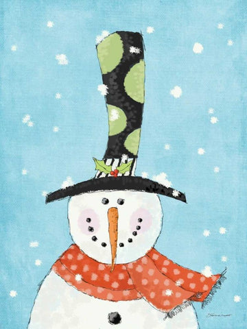 Snowman III Black Ornate Wood Framed Art Print with Double Matting by Marrott, Stephanie