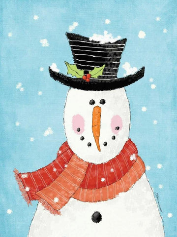 Snowman IV Black Ornate Wood Framed Art Print with Double Matting by Marrott, Stephanie