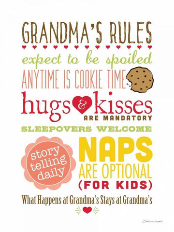 Grandmas Rules I White Modern Wood Framed Art Print with Double Matting by Marrott, Stephanie