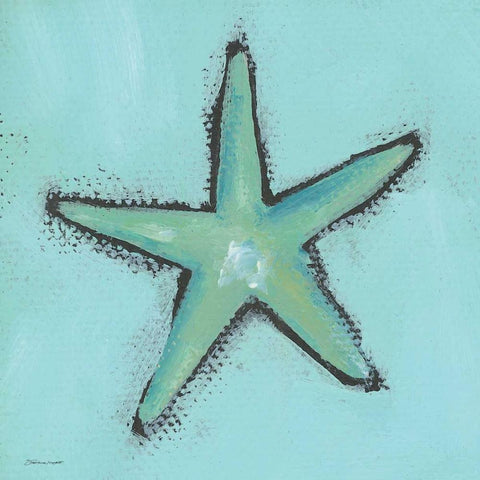 Aqua Blue Starfish White Modern Wood Framed Art Print by Marrott, Stephanie