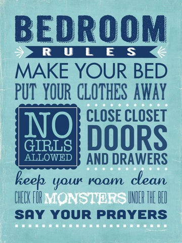 Bedroom Rules  White Modern Wood Framed Art Print with Double Matting by Marrott, Stephanie