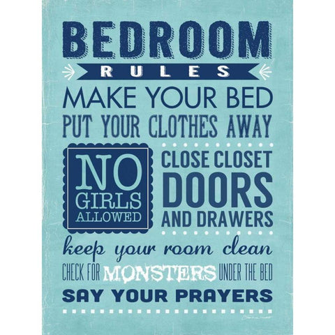 Bedroom Rules  Gold Ornate Wood Framed Art Print with Double Matting by Marrott, Stephanie