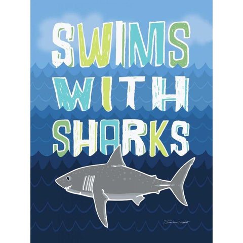 Sharks White Modern Wood Framed Art Print by Marrott, Stephanie