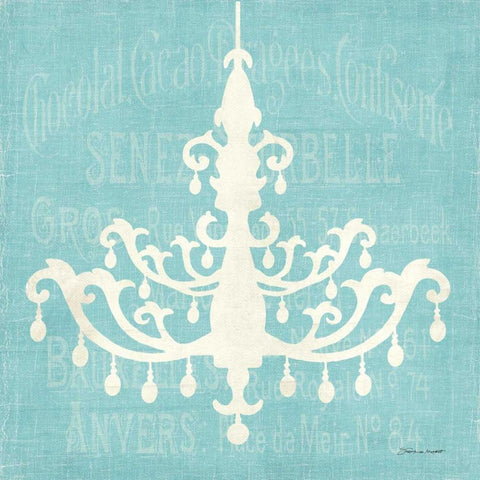 Chandelier on Blue Gold Ornate Wood Framed Art Print with Double Matting by Marrott, Stephanie