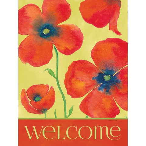 Poppy Welcome Black Modern Wood Framed Art Print with Double Matting by Marrott, Stephanie