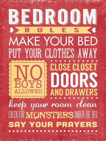 Bedroom Rules II White Modern Wood Framed Art Print with Double Matting by Marrott, Stephanie