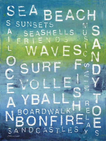 Beach Words White Modern Wood Framed Art Print with Double Matting by Marrott, Stephanie