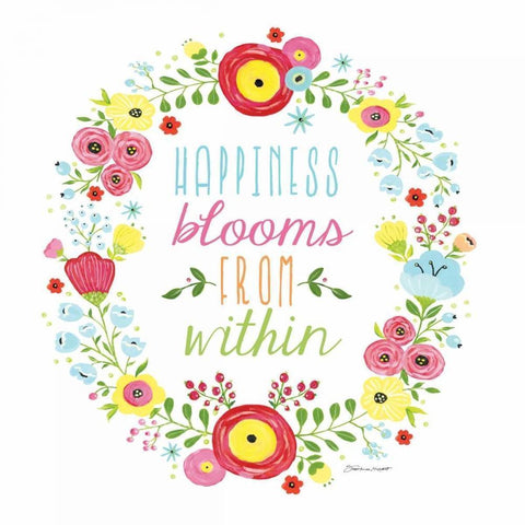 Happiness Blooms White Modern Wood Framed Art Print by Marrott, Stephanie