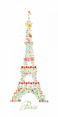 Eiffel Tower in Flowers I White Modern Wood Framed Art Print with Double Matting by Marrott, Stephanie