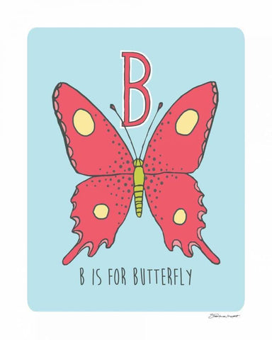 B is For Butterfly Black Ornate Wood Framed Art Print with Double Matting by Marrott, Stephanie