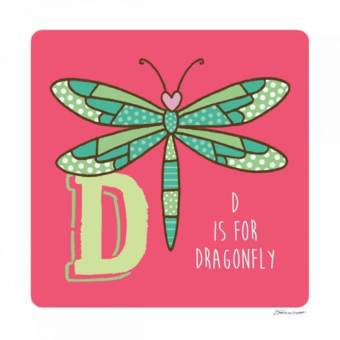 D is For Dragonfly White Modern Wood Framed Art Print with Double Matting by Marrott, Stephanie