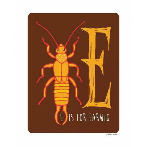 E is For Earwig Gold Ornate Wood Framed Art Print with Double Matting by Marrott, Stephanie