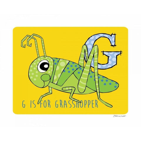 G is For Grasshopper White Modern Wood Framed Art Print by Marrott, Stephanie