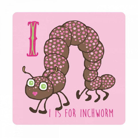 I is For Inch Worm White Modern Wood Framed Art Print by Marrott, Stephanie