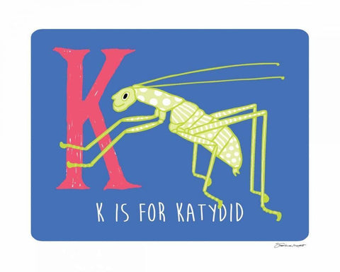 K is For Katydid Black Ornate Wood Framed Art Print with Double Matting by Marrott, Stephanie