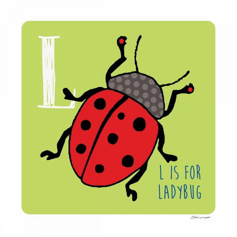 L is For Ladybug Black Ornate Wood Framed Art Print with Double Matting by Marrott, Stephanie