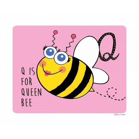 Q is For Queen Bee White Modern Wood Framed Art Print by Marrott, Stephanie