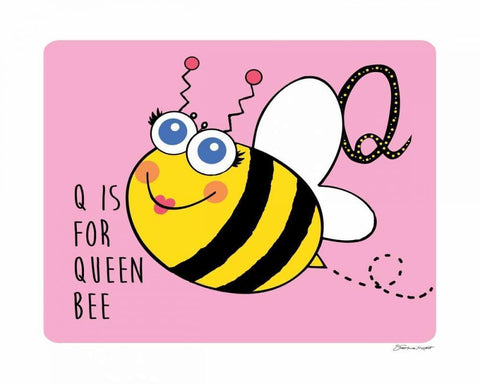 Q is For Queen Bee White Modern Wood Framed Art Print with Double Matting by Marrott, Stephanie