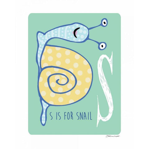 S is For Snail Black Modern Wood Framed Art Print with Double Matting by Marrott, Stephanie