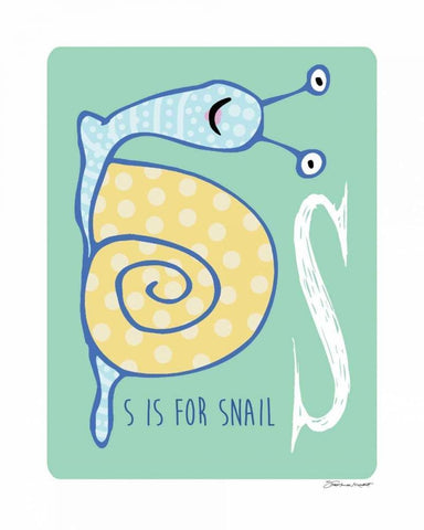 S is For Snail White Modern Wood Framed Art Print with Double Matting by Marrott, Stephanie