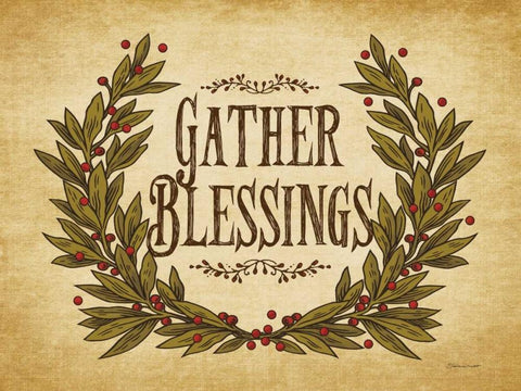 Gather Blessings I Black Ornate Wood Framed Art Print with Double Matting by Marrott, Stephanie