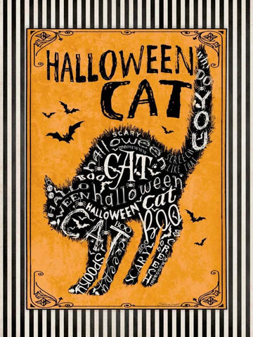 Halloween Cat I White Modern Wood Framed Art Print with Double Matting by Marrott, Stephanie