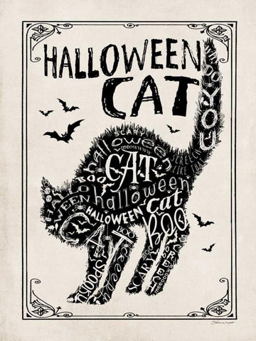 Halloween Cat II White Modern Wood Framed Art Print with Double Matting by Marrott, Stephanie