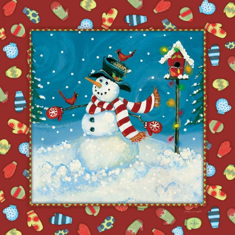 Snowman and Cardinals White Modern Wood Framed Art Print by Marrott, Stephanie