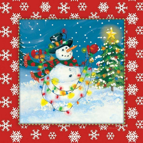 Snowman and Lights Black Ornate Wood Framed Art Print with Double Matting by Marrott, Stephanie