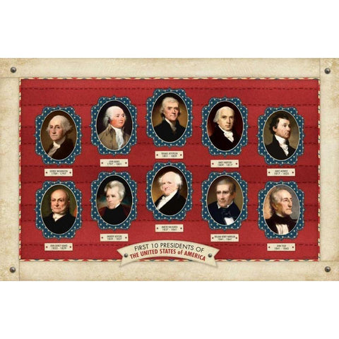 10 Presidents White Modern Wood Framed Art Print by Marrott, Stephanie