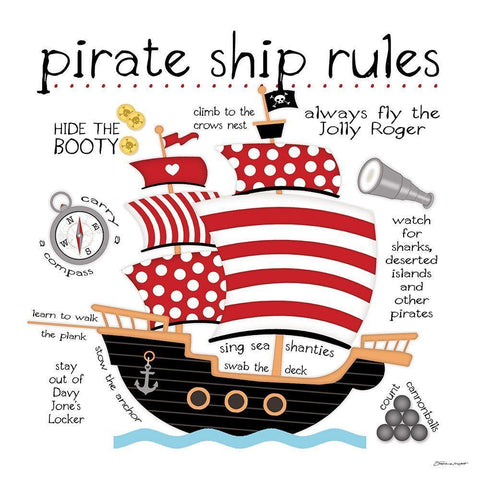 Pirate Ship Rules White Modern Wood Framed Art Print with Double Matting by Marrott, Stephanie