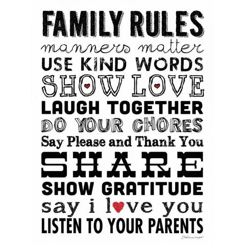 Family Rules Black Modern Wood Framed Art Print with Double Matting by Marrott, Stephanie