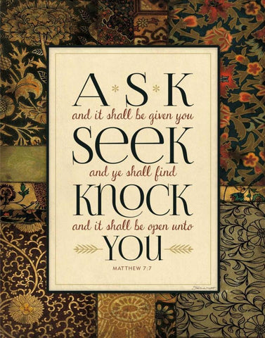 Ask Seek Knock Black Ornate Wood Framed Art Print with Double Matting by Marrott, Stephanie