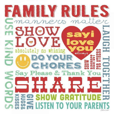 Family Rules White Modern Wood Framed Art Print with Double Matting by Marrott, Stephanie