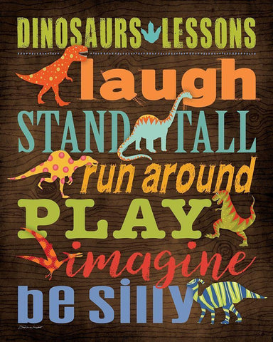 Dinosaur Lessons White Modern Wood Framed Art Print with Double Matting by Marrott, Stephanie