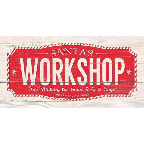 Santas Workshop White Modern Wood Framed Art Print by Marrott, Stephanie