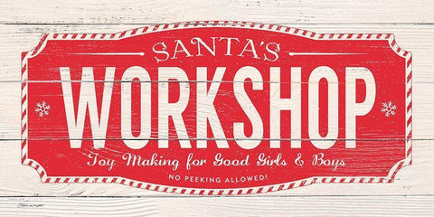 Santas Workshop White Modern Wood Framed Art Print with Double Matting by Marrott, Stephanie