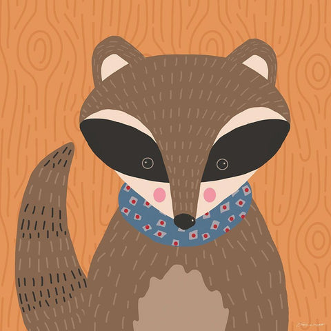 Woodland Racoon Black Ornate Wood Framed Art Print with Double Matting by Marrott, Stephanie