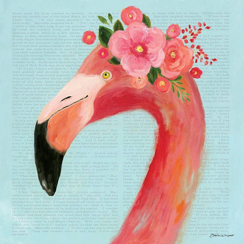 Flamingo Flower Face White Modern Wood Framed Art Print with Double Matting by Marrott, Stephanie