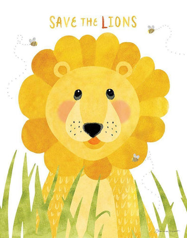 Save The Lions White Modern Wood Framed Art Print with Double Matting by Marrott, Stephanie