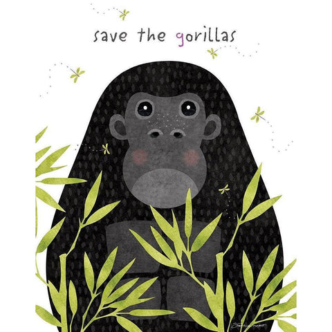 Save The Gorillas White Modern Wood Framed Art Print by Marrott, Stephanie