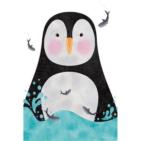 Penguin Black Modern Wood Framed Art Print with Double Matting by Marrott, Stephanie