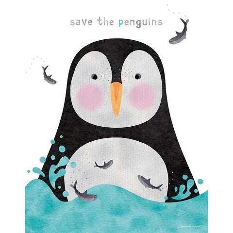 Save The Penguins White Modern Wood Framed Art Print by Marrott, Stephanie