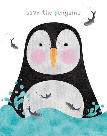 Save The Penguins White Modern Wood Framed Art Print with Double Matting by Marrott, Stephanie