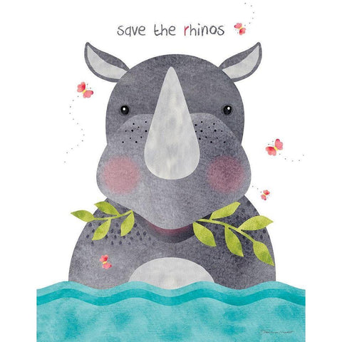 Save The Rhinos Black Modern Wood Framed Art Print by Marrott, Stephanie