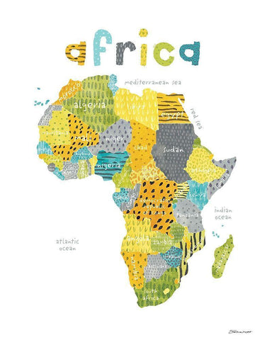 Map of Africa  White Modern Wood Framed Art Print with Double Matting by Marrott, Stephanie