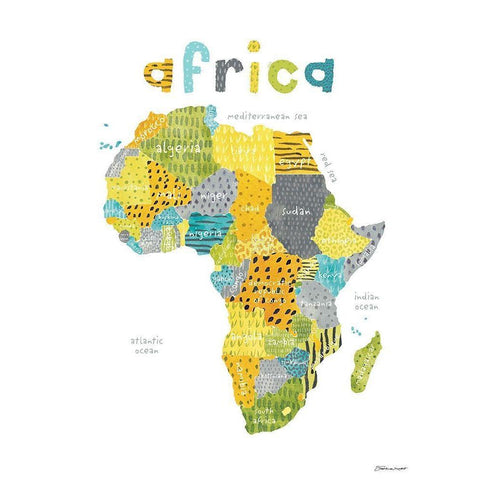 Map of Africa  Black Modern Wood Framed Art Print with Double Matting by Marrott, Stephanie